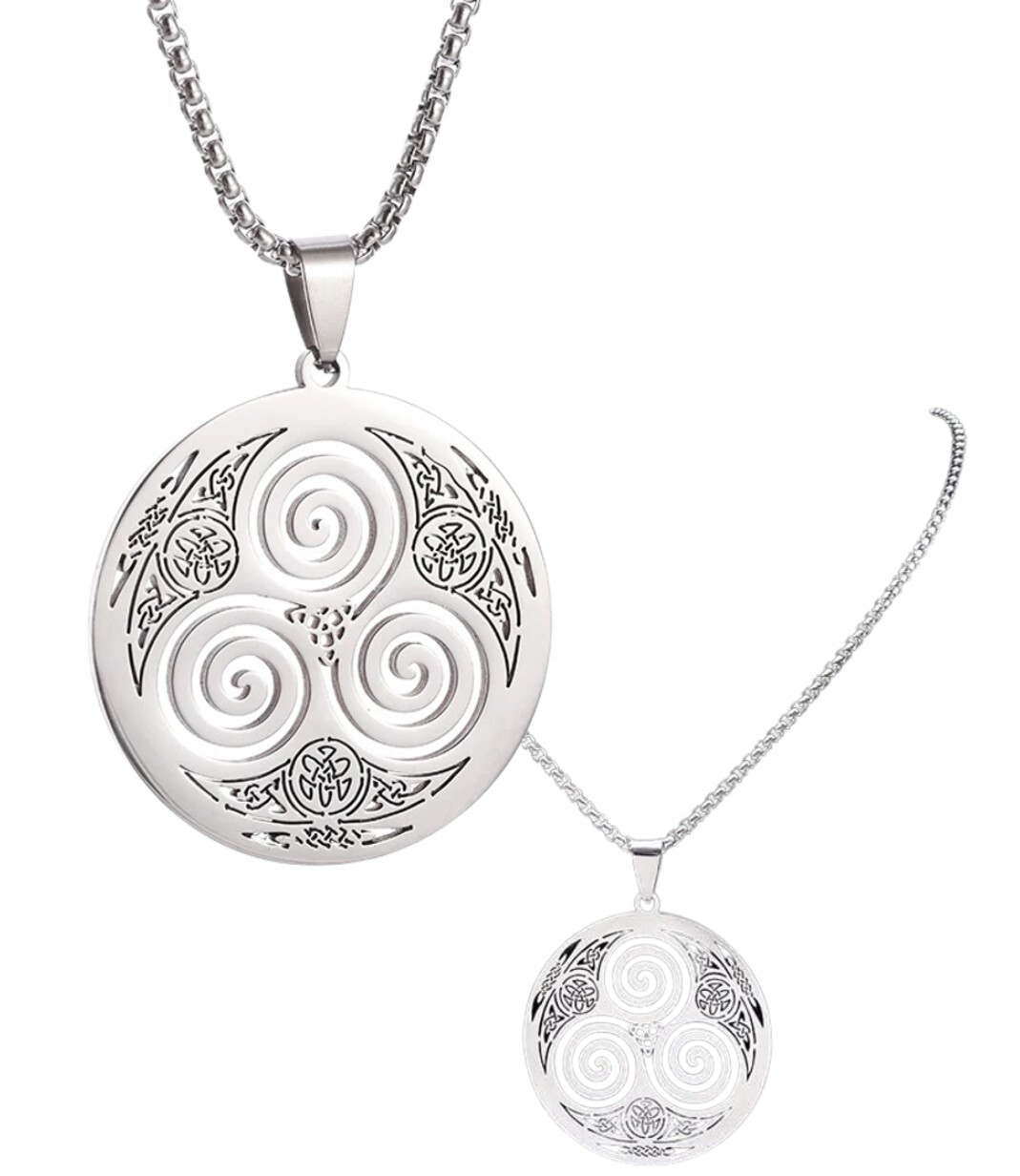 Collar para hombre de acero quirúrgico colgante de plata espiral celta