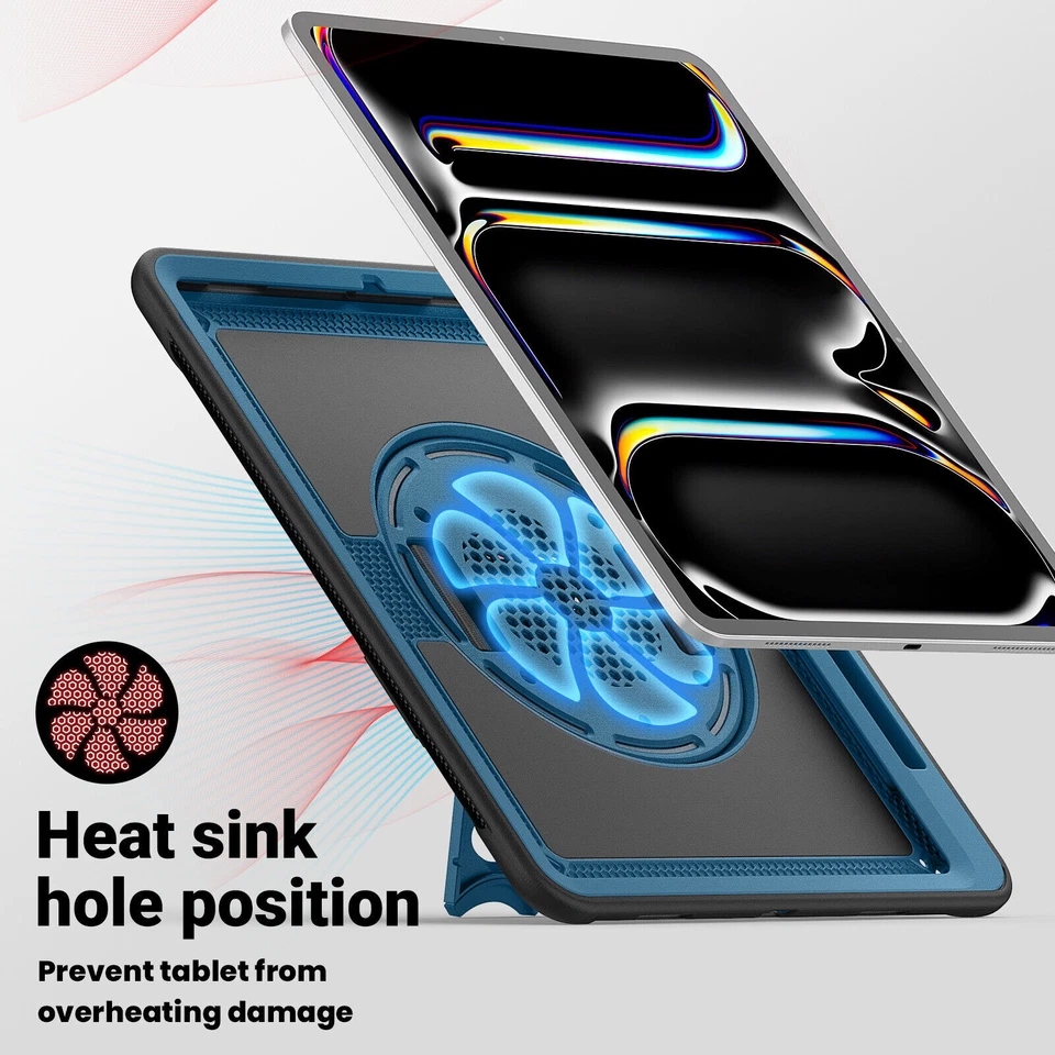 Fr iPad Pro /Air 13" 11" 10.9" 10.2" Heavy Duty Rotated Case with Carrying Strap - Image 3 of 4