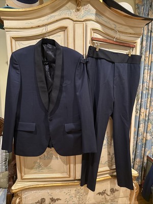 Lanvin Satin  Shawl Jacket Pants Navy Black Wool 52