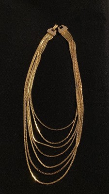 Nolan Miller Necklace Star Luster Gold Tone 7 Strand Crystal Bow Clasp