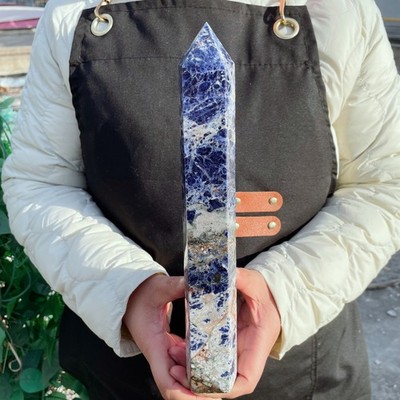 1.88LB Natural Sodalite Quartz Obelisk Crystal Wand Point Healing Stone C1992