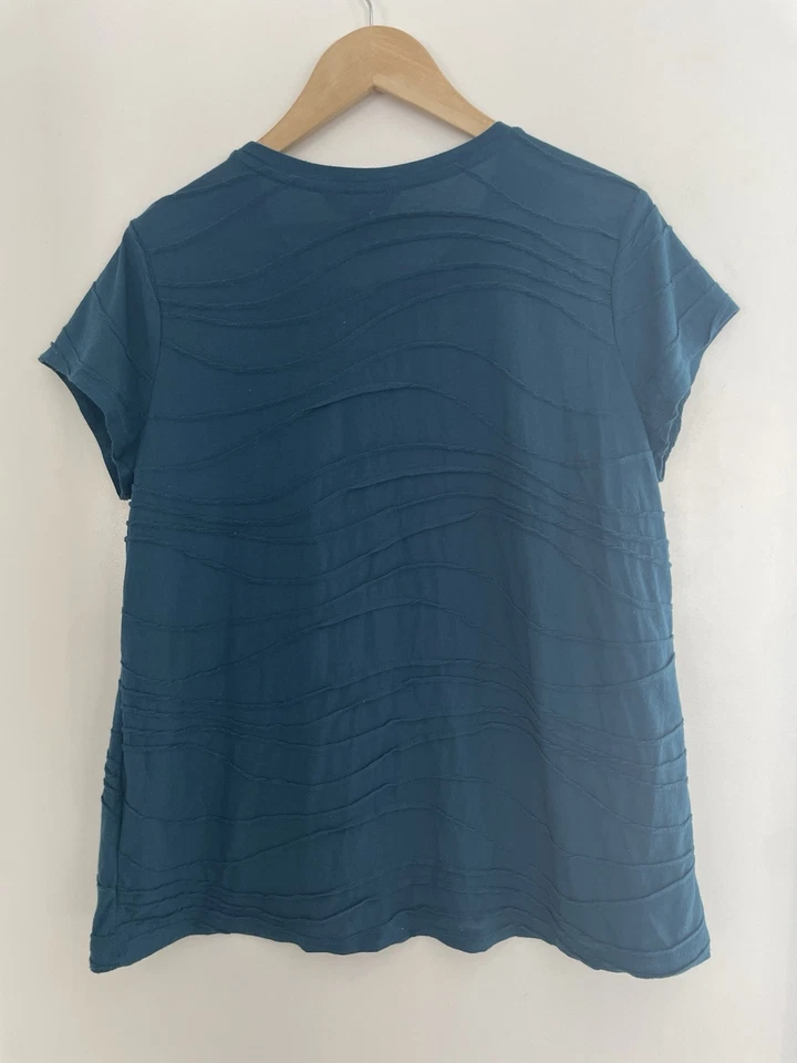 Vera Wang Solid Turquoise Textured Polyester Blend Sheer Short Sleeve Shirt PXL - Image 3 of 4