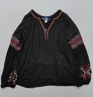 Francesca's Blue Rain Women's Black Embroidered Boho Top Size M