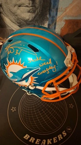 Ricky Williams Signed Dolphins Teal FS Replica Helmet Smoke Weed Beckett coa