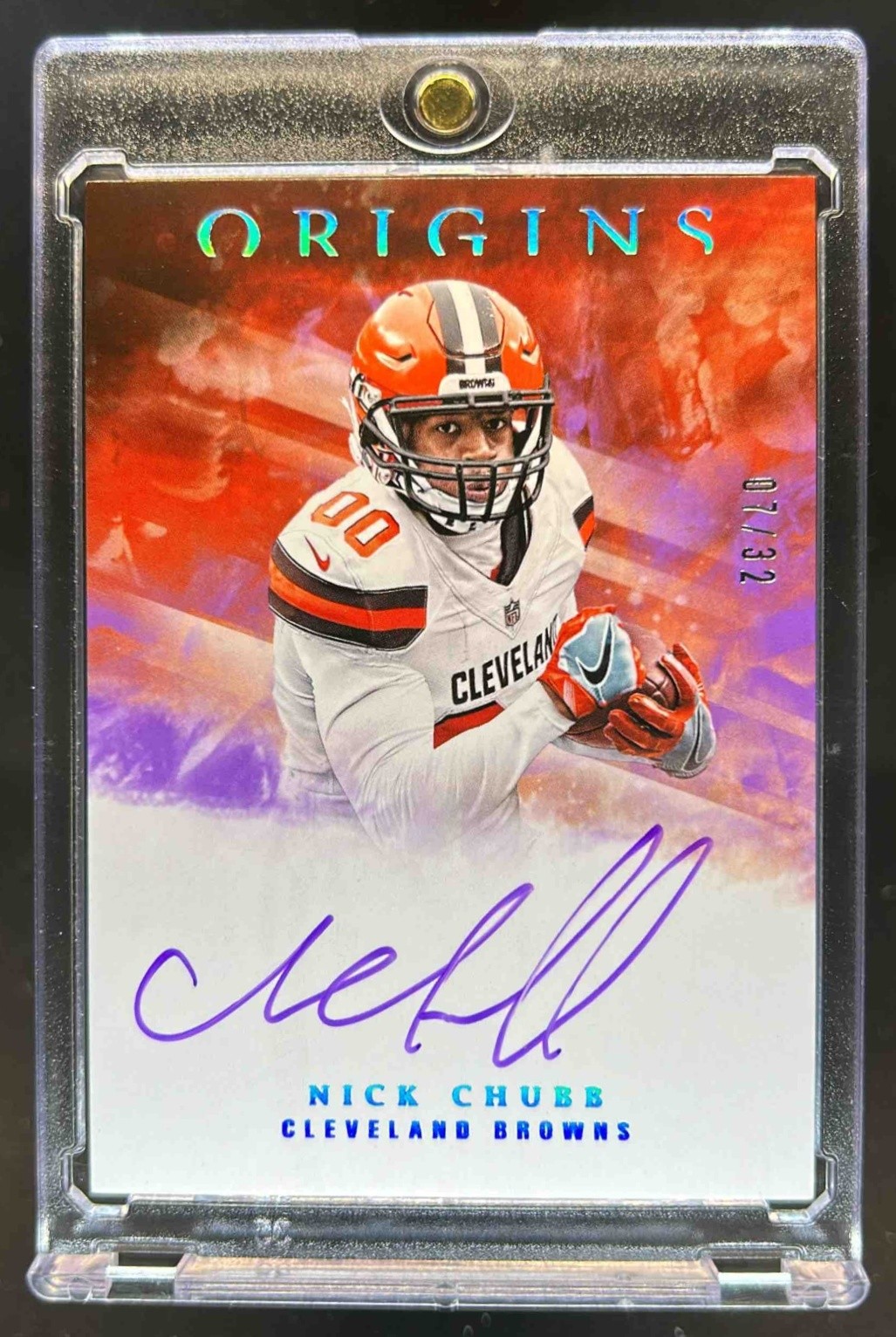Nick Chubb Panini Origins Rookie Autographs #RANC Purple