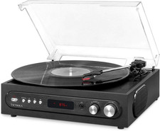 3-in-1 Bluetooth Turntable with FM Radio  Built-In Speakers - Black