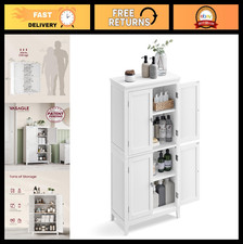 Stylish Bathroom Floor Storage Cabinet with 4 Doors, Cloud White, Space-Saving D