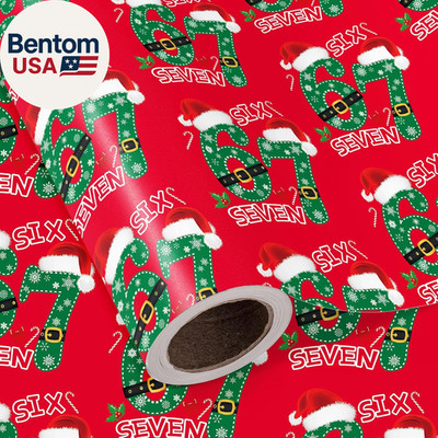 Funny 67 Christmas Wrapping Paper Roll - Mini Roll - 17 Inch X 16.5 Feet - Red 6