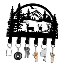 Metal Key Holder for Wall, Deer in The Forest Key Hooks Decoration, Metal Key 