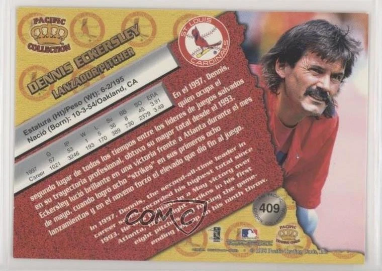1998 Pacific Crown Collection Dennis Eckersley #409 HOF - Image 2 of 2