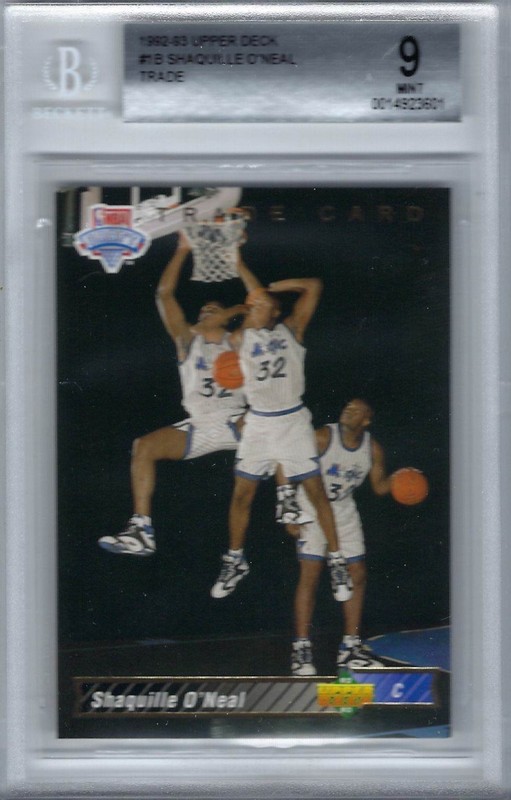1992-93 Upper Deck Shaquille O'Neal Trade Rookie Card #1b Orl Magic - BGS 9 MINT