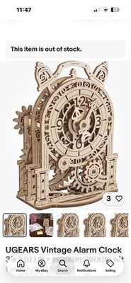 Ugears Vintage Wecker Holz mechanisch 3D Puzzle Modell Bausatz Brandneu im Karton