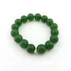 Genuine Green Jade Bracelet 12mm Round Beads Silver Accent Elastic Handmade Box