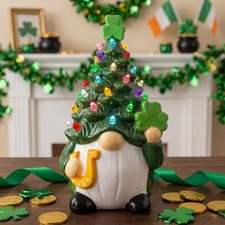 St Patricks Day Ceramic Gnome Tree Decorations, Saint Patrick's Tree Table De...