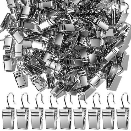100 PCS Small Curtain Hooks Curtain Clips Bag Clips, Stainless Steel Curtain ...