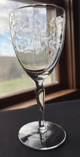 Unk Maker Clear Panel Optic Gray Cut Floral Leave Polished Dots Water Goblet VGC