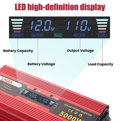 Grande 5000W Inverter Auto Display LED DC 12V 24V a AC 110V Convertitore Solare Camper - Foto 10 di 45
