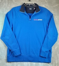 Chaps Sport RL Men's Vtg Pullover Sweatshirt XL Blue Quilted Shoulders 1/4 Zip
