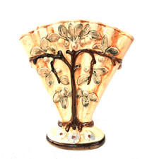Weller Apple Tree Fan Vase Raised Relief Arts Crafts Pottery Ohio Antique