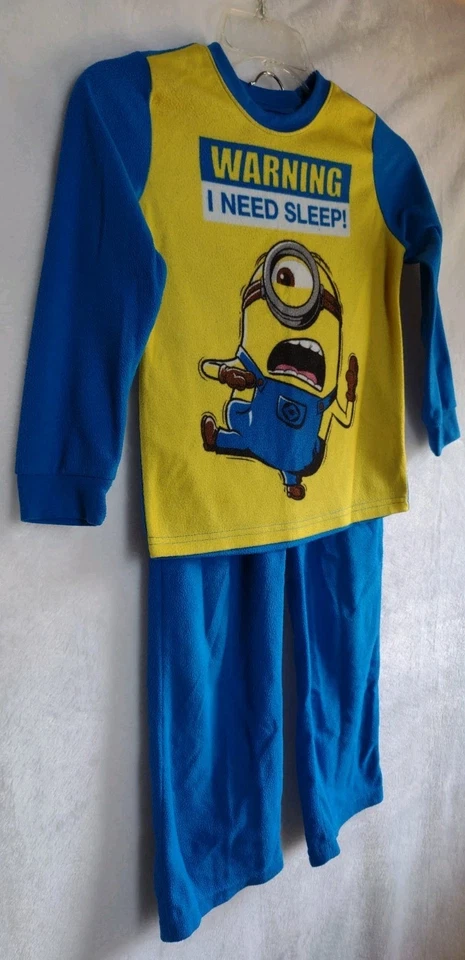 Juego de pijama de franela L/S para niños MINIONS "ADVERTENCIA - NECESITO DORMIR" talla 6/7 Foto 2 de 4
