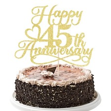 YUINYO Glitter Happy 45th Anniversary Cake Toppers -Wedding Gold (4)