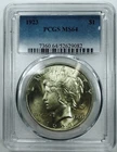 1923 PEACE DOLLAR! BEAUTIFUL! COLLECTORS ITEM! MUST SEE! PCGS MS64!  NR #P1792