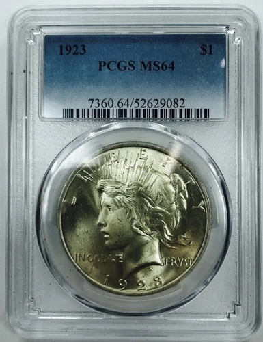 1923 PEACE DOLLAR! BEAUTIFUL! COLLECTORS ITEM! MUST SEE! PCGS MS64!  NR #P1792
