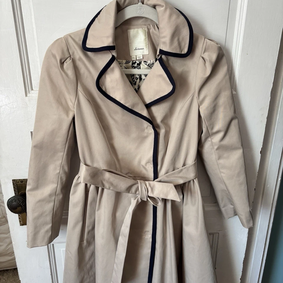 Gabardina larga Anthropologie Elevenses Fair Lady beige caqui talla US 0 XS Foto 3 de 4