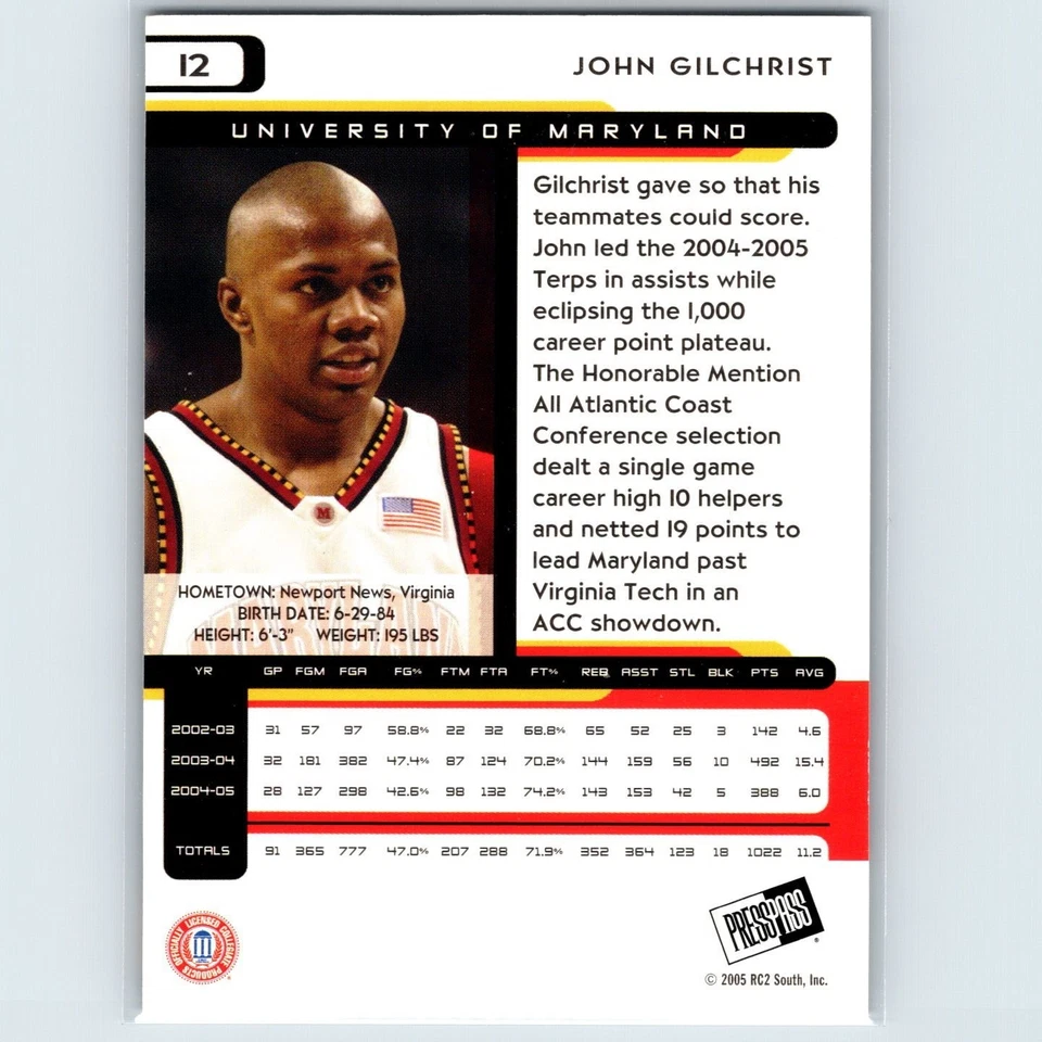 2005-06 Press Pass - John Gilchrist #G12 - Maryland Terrapins - Image 2 of 2