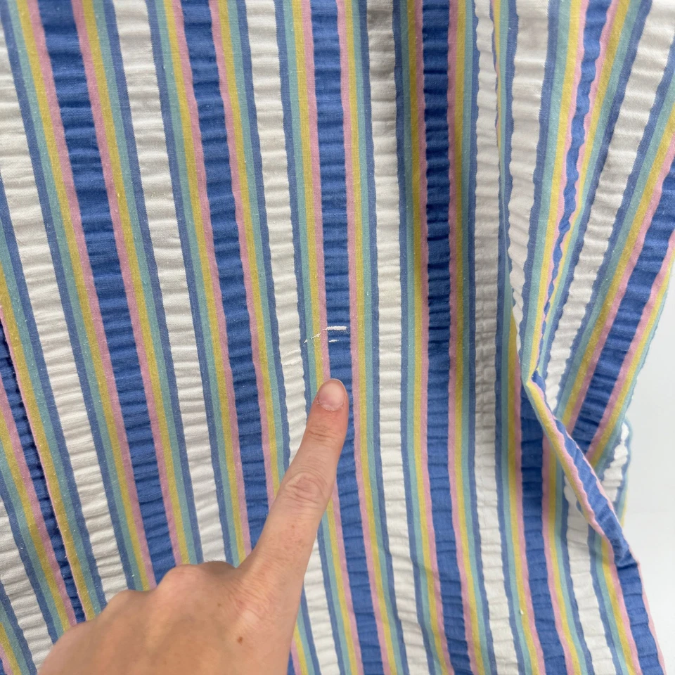 Vtg Saybury Striped Seersucker Nightgown Mumu Women M Eyelet Collar Pastel Zip - Image 4 of 4