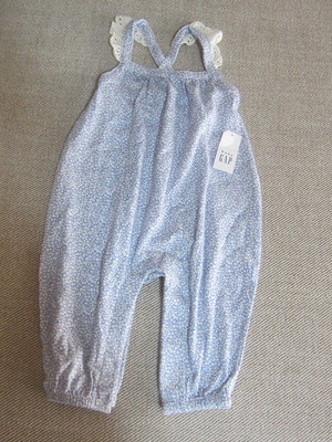 NWT GAP BABY GIRLS 3 6 Mo Long Blue Romper Trimmed White Eyelet NEW