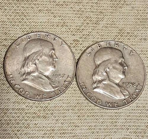 Two Franklin Half Dollars 1952 & 1958 VF/XF