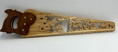 Wood HandSaw Blade Art Scroll Scene Of Hummingbird & Flowers 3D  15  Wall Decor
