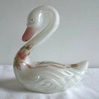 Fenton Art Glass Hand Painted Roses On 35th Anniversary Milk Opalescent Swan
