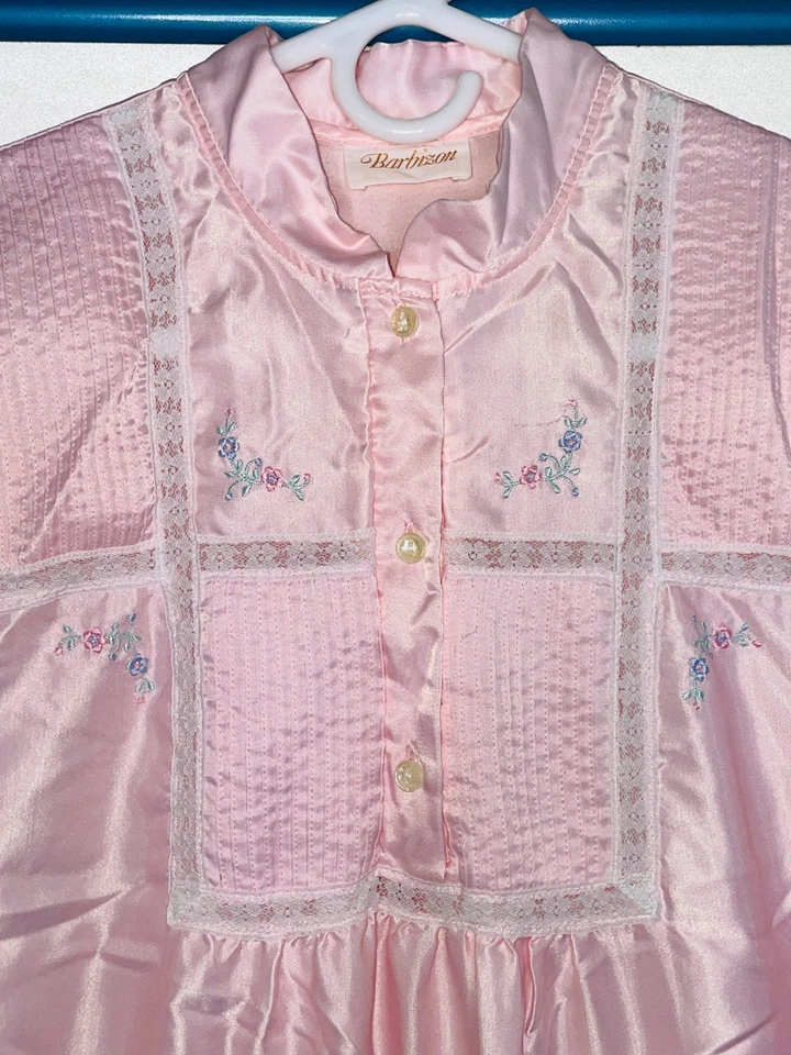 Camisón vintage Barbizon manga larga rosa satinado encaje flores para mujer’s M Foto 4 de 4
