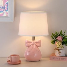 Pink Bow Table Lamp for Girl's Room, 19" Ceramic Cute Lamp for Pink 1 Pack