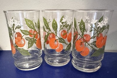 Vintage Libby 3 Inch Orange Juice Glasses 5 oz Set Of Three Oranges
