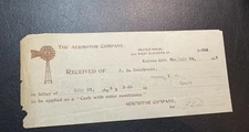 ORIGINAL 1895 THE AERMOTOR CO. Windmill Receipt - Kansas City, Missouri