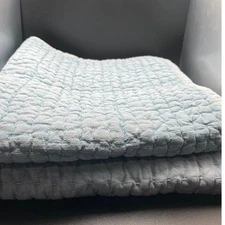 Pottery Barn Blue Stonewashed Pick Stitch Cotton Pillow Shams Euro - Read