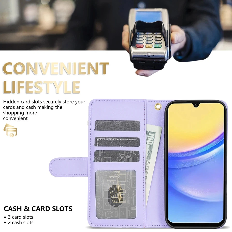 Zipper Wallet Leather Case Compatible with Samsung A56 A55 A54 A53 A36 A35 A26 A - Image 2 of 4