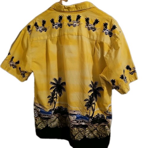 Vintage KYS Shirt Adult L Yellow Print Hawaiian Beach Relaxed Blue Convertible - Picture 5 of 5