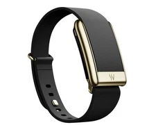 Whoop 5.0/MG Slim Taper Black Leather Luxe Band - Shiny Gold Clasp - Whoop Logo