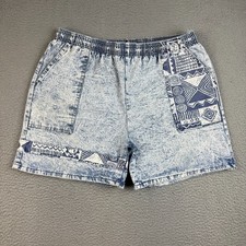 VTG 80s Acid Wash Jeans Shorts Womens Large 34x6" Aztec Elastic Waist USA Made