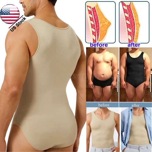 Mens Leotard Bodysuit Slimming Shapewear Bodysuit Compression Full Body Shaper - Picture 1 of 32
