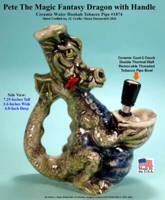 Classic 70s Style Pete Magic Dragon Ceramic Rumph Water Hookah Tobacco Bong Pipe