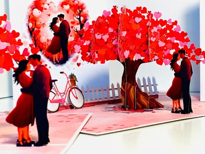 Origami Pop Cards Couple under a Love Heart Tree Thinking of You 3D Pop Card