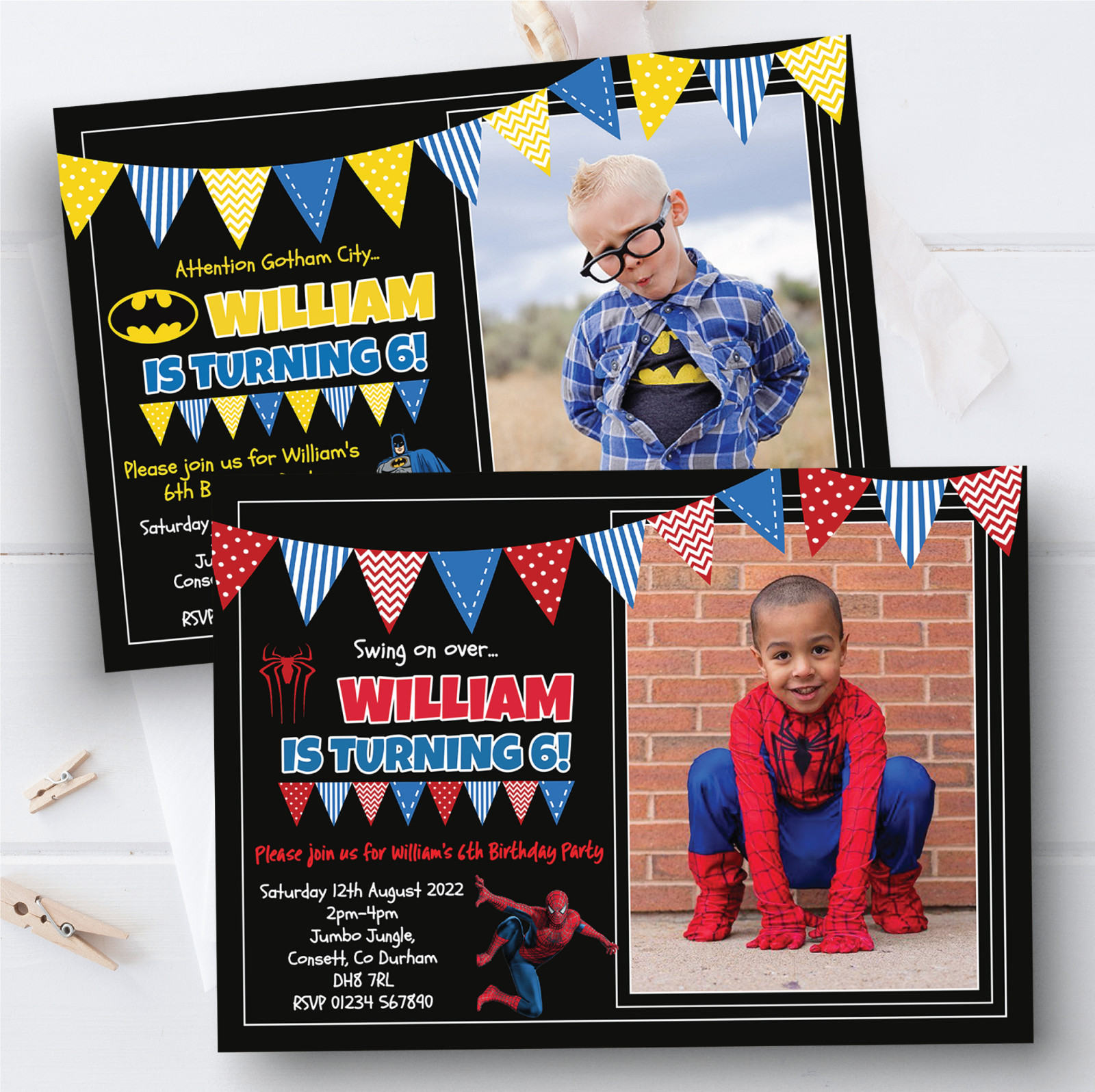 Personalised Batman Spiderman Birthday Party Invitations Superhero Invites x10