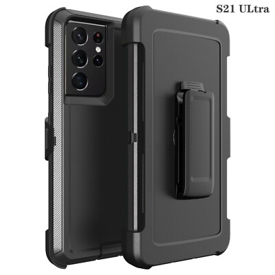 Black For Samsung Galaxy S21 S21+Ultra Shockproof Defender Case with Belt Clip 
