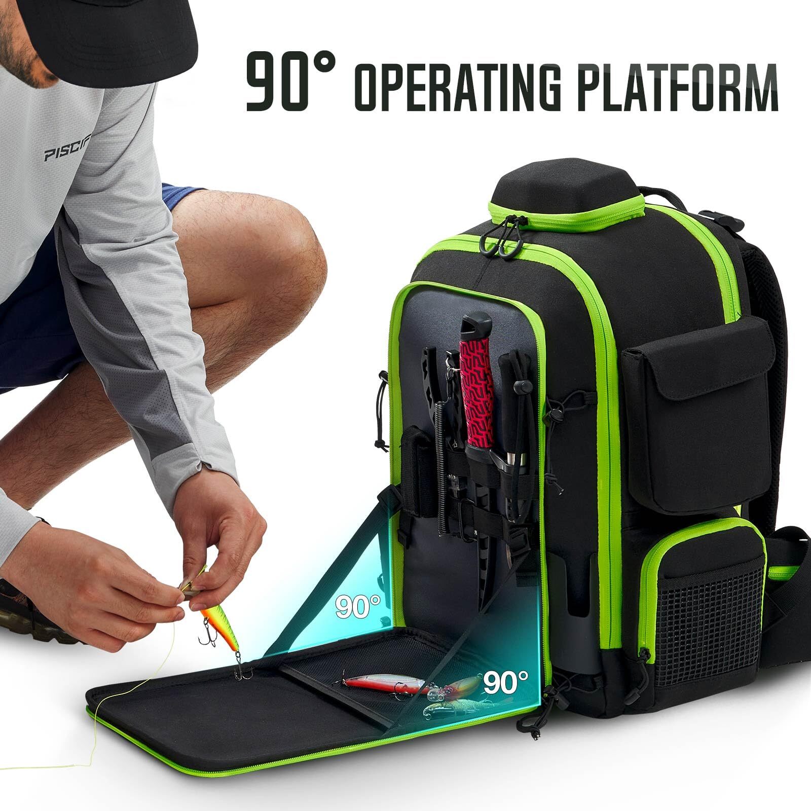 Piscifun Fishing Tackle Backpack 45L with Rod Holders & 4 Tackle Boxes