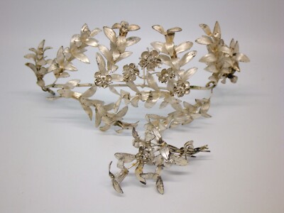 Antikes Silberhochzeit Brautschmuckset - Diadem Tiara versilbert
